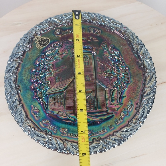 Fenton Iridescent Christmas Plate Deep Red Christmas 1970 Collection Item Retro - Picture 10 of 10